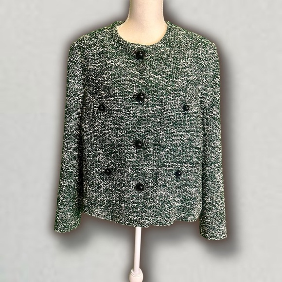 NWOT Mango Tweed Jacket with Buttons in Green & Black Women’s Plus Size 2XL - Picture 6 of 16